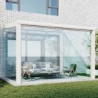 Witte serre met glazen schuifwanden 3 rails