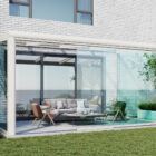 Witte serre met glazen schuifwanden 4 rails