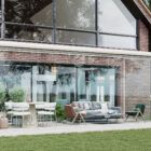 Witte serre met glazen schuifwanden 5 rails