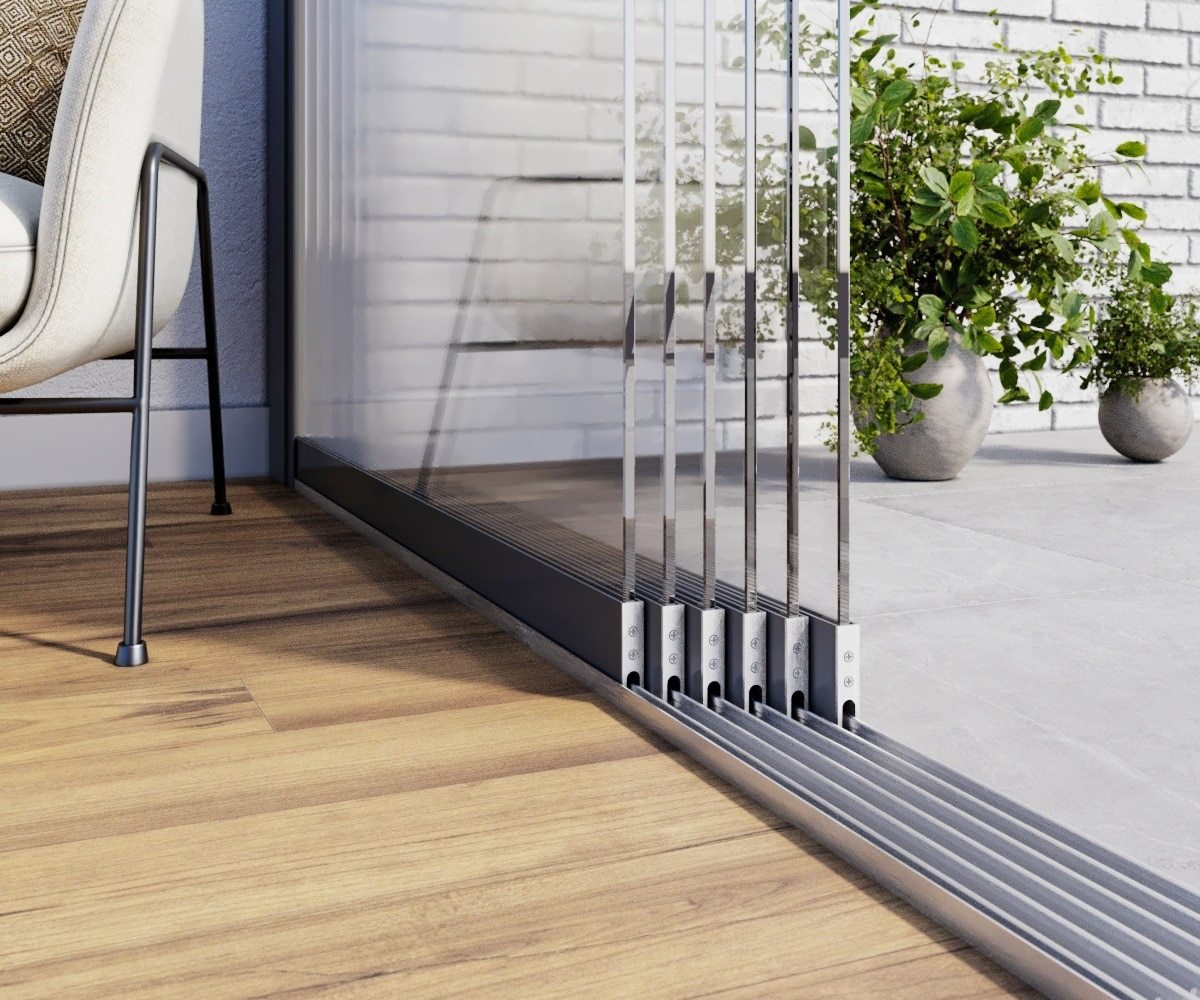 Glazen schuifwanden 6 rails helder antraciet