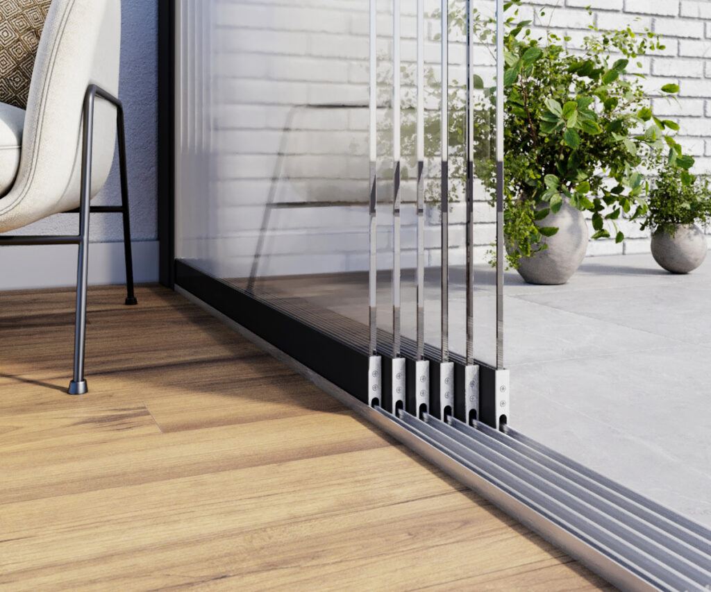 Glazen schuifwanden 6 rails helder zwart