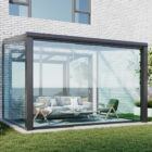 Zwarte serre met glazen schuifwanden 3 rails