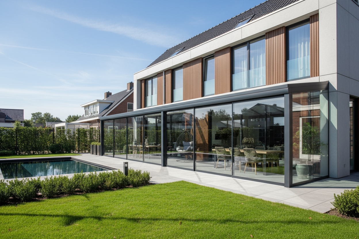 Veranda met glazen schuifwanden